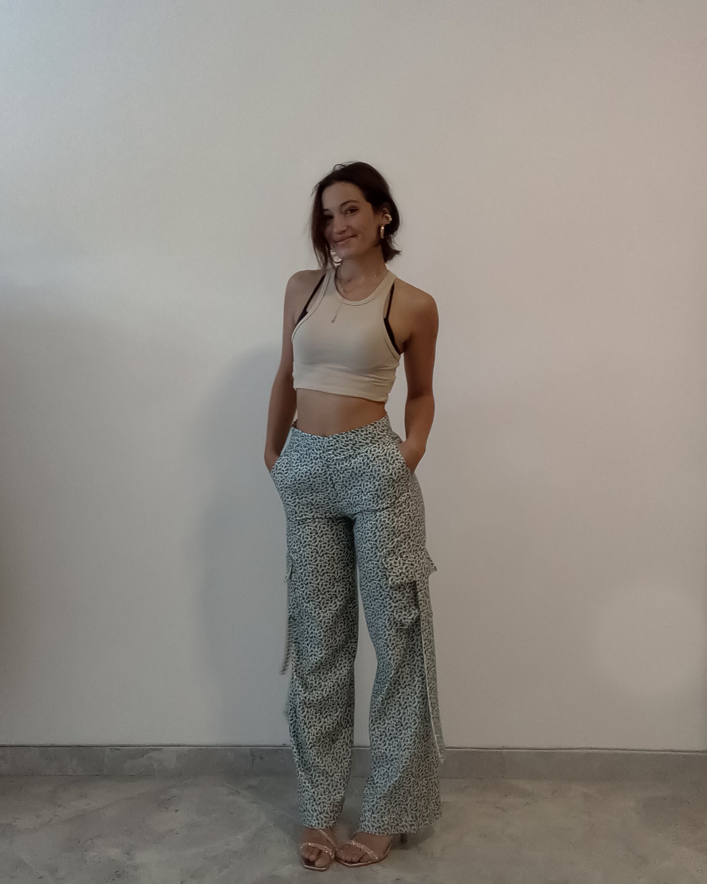 Pantaloni Cargo Gabardine Floreale