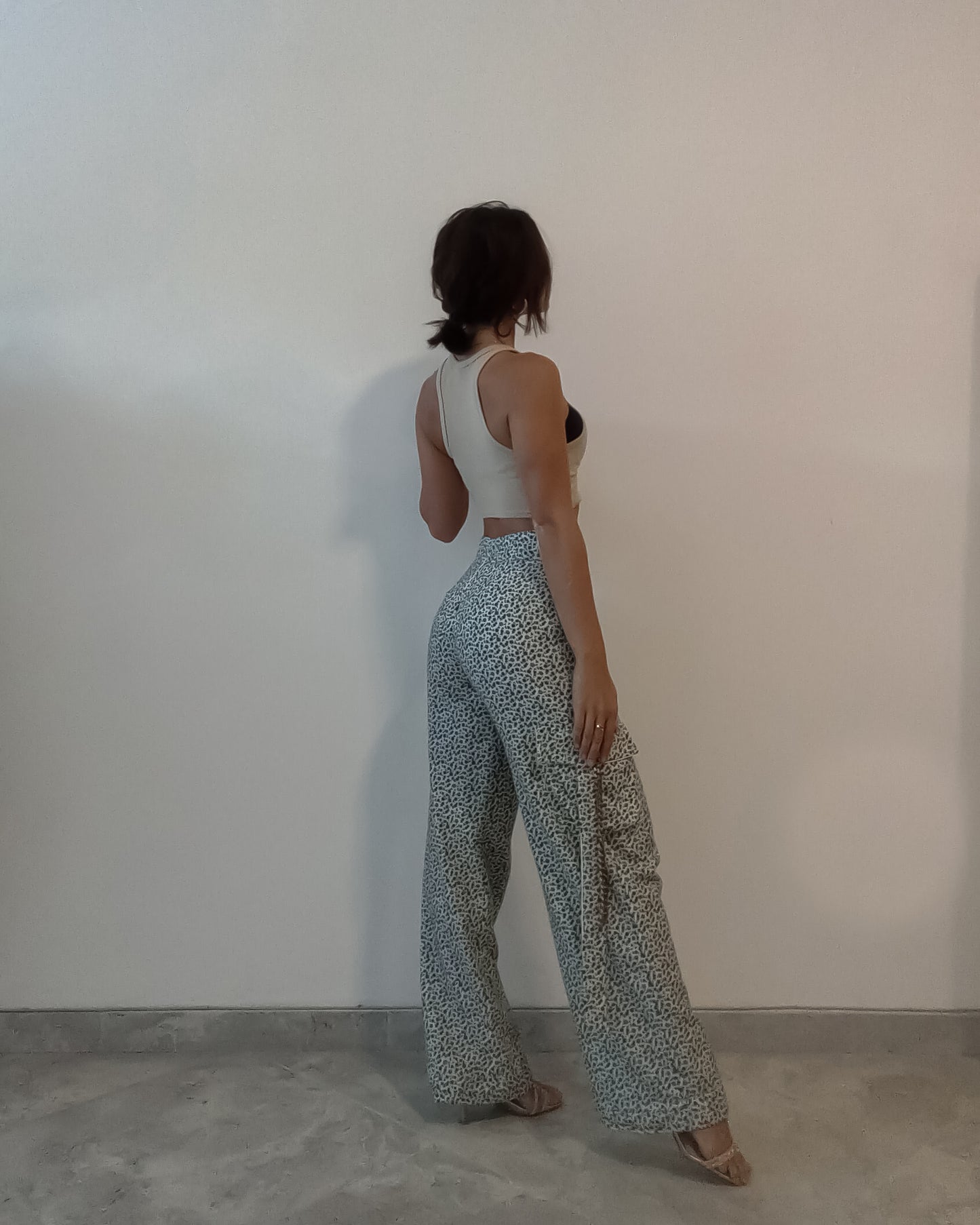 Pantaloni Cargo Gabardine Floreale