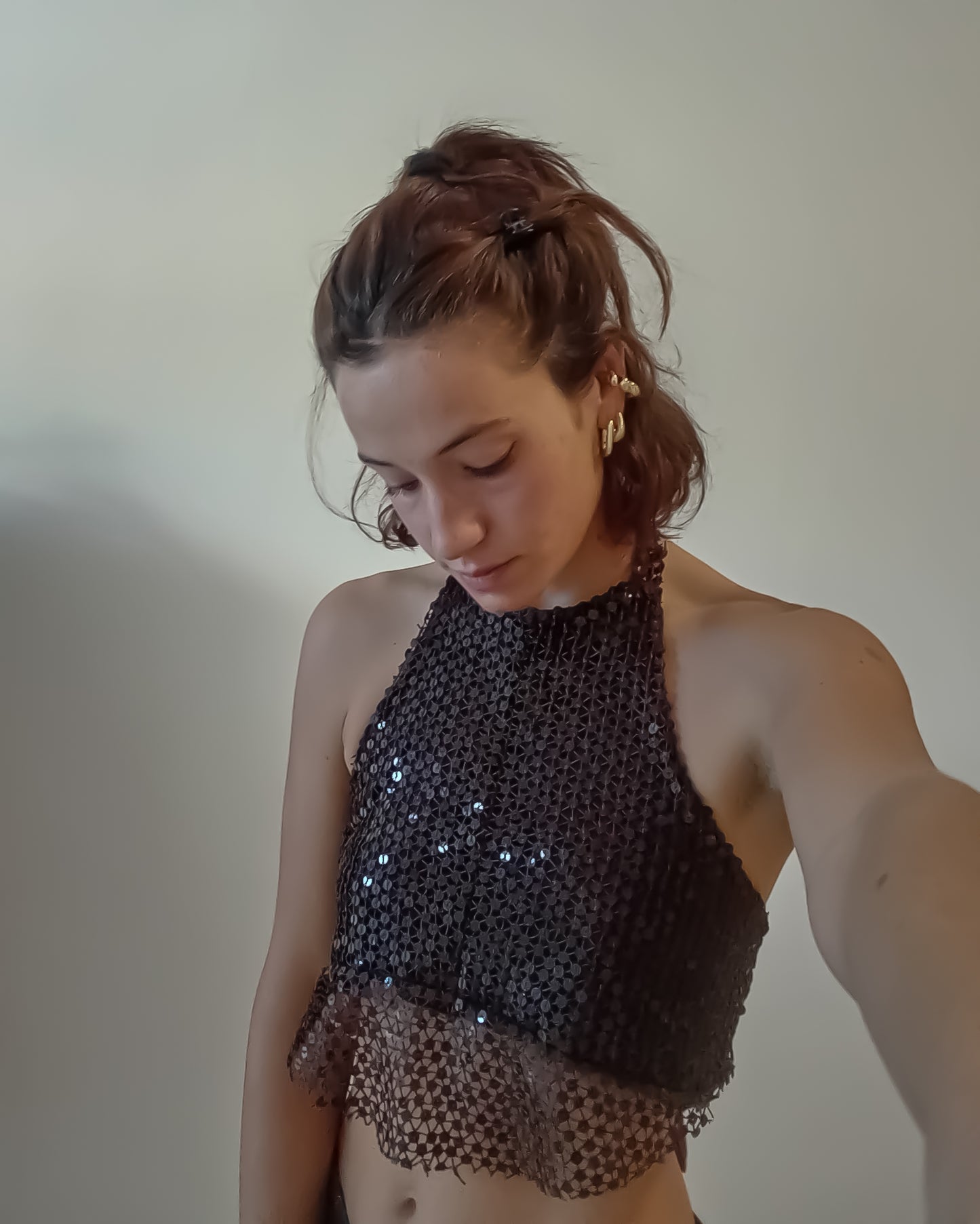 Halter Top Paillettes Marrone